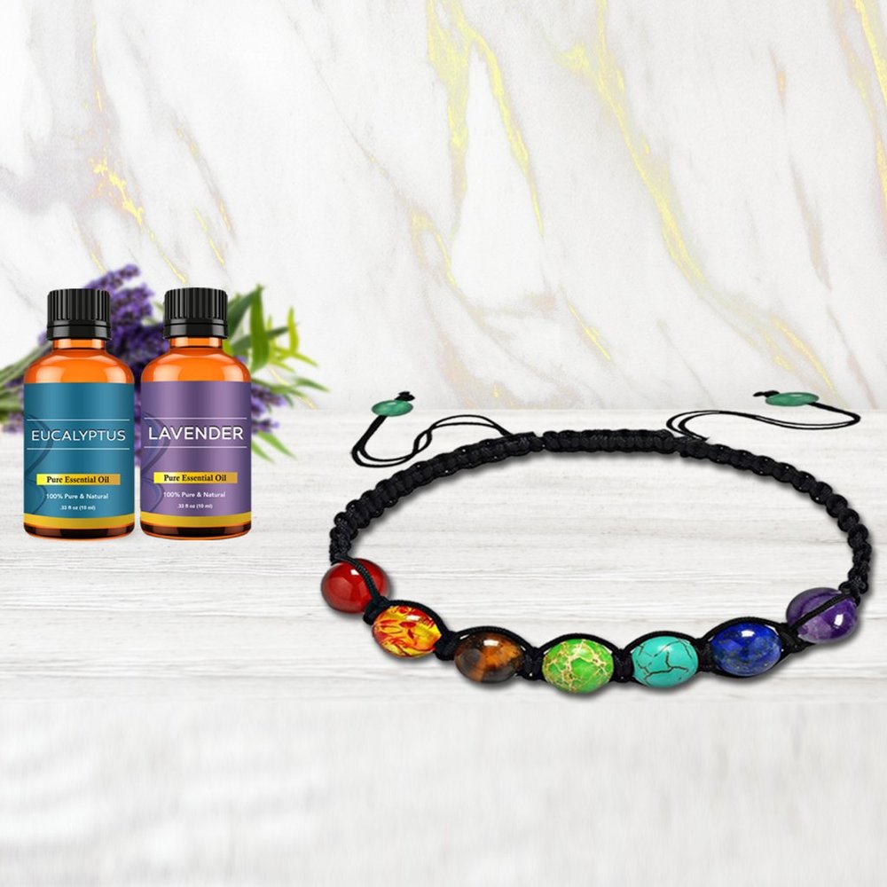 Spiritual Chakra And Lava Stone Diffuser Bracelet With 2  Essential Oils